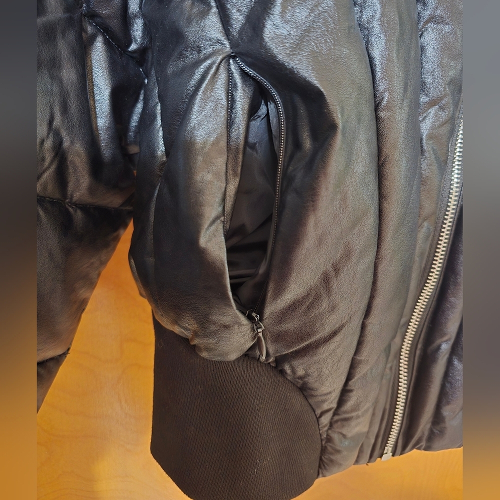 Winter NightS Faux Leather Cropped Black Women's Puffer Jacket Coat Fitted Ski - Picture 8 of 16